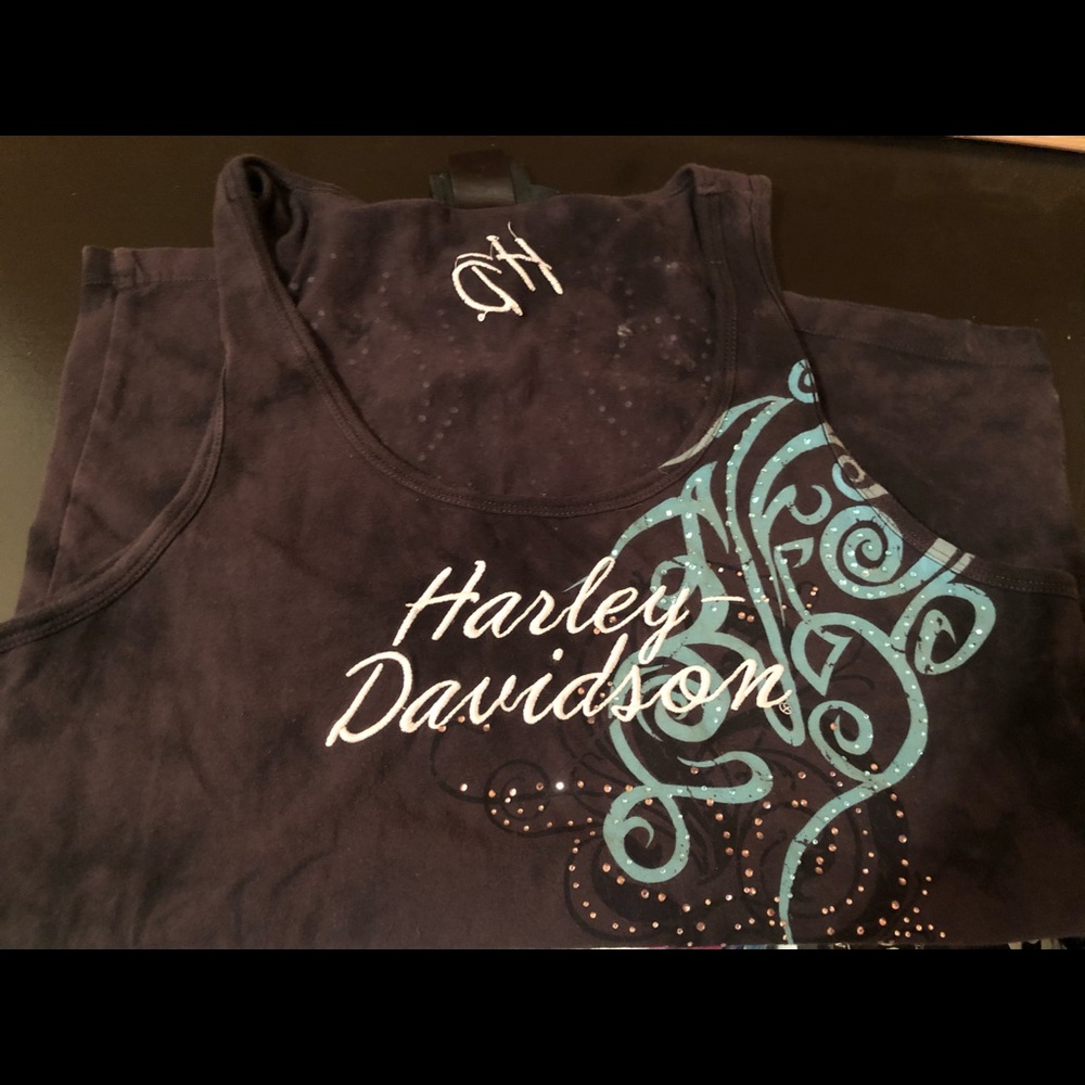 Harley Davidson Gray Tie Dye Shirt with sequines